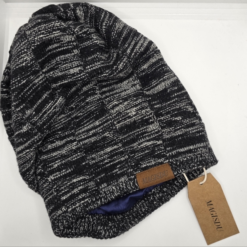 Merino wool,UNISEX, SatinLined Oversized Slouchy beanieWinter Hat Knit Warm